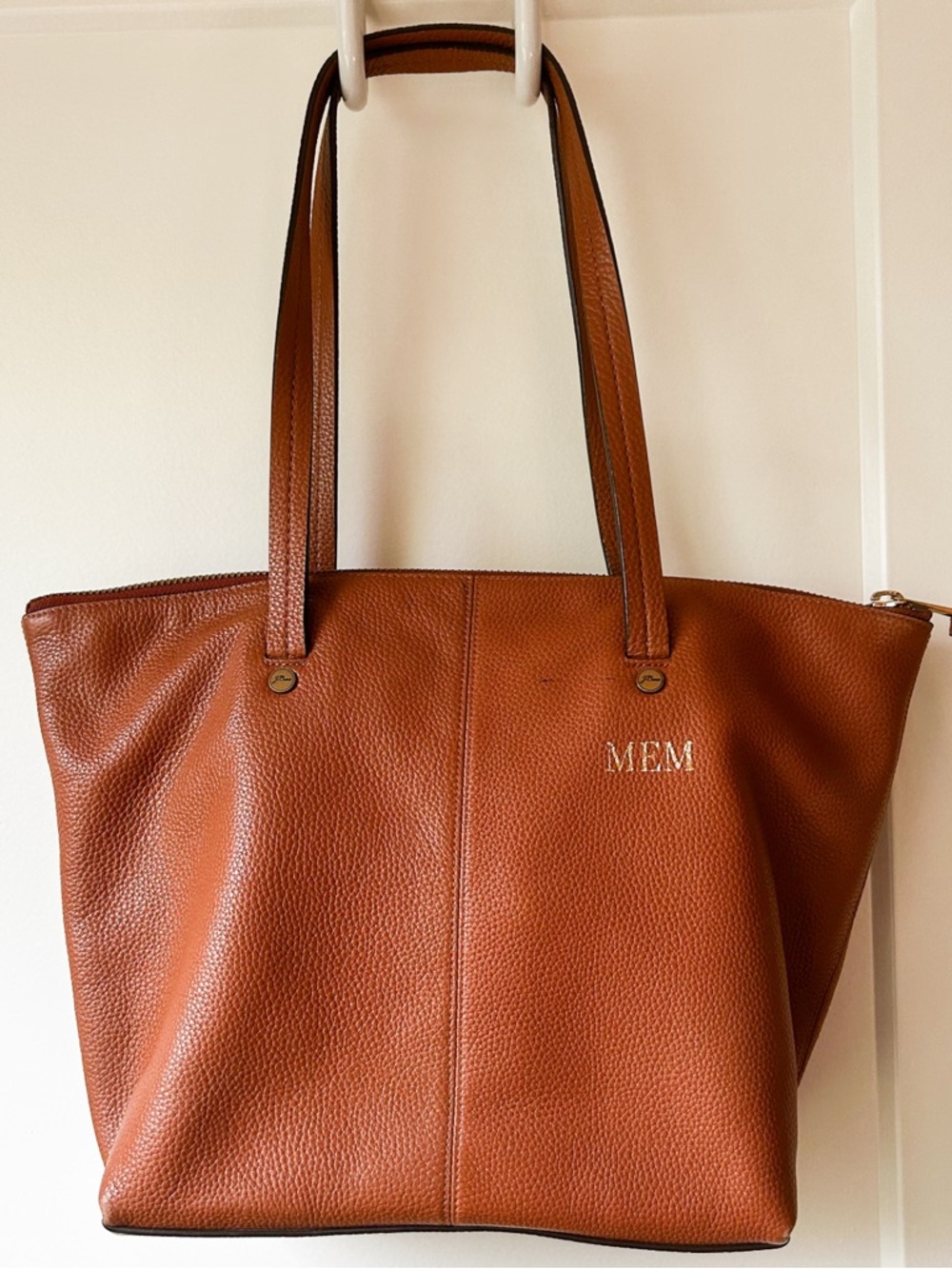 J. Crew Devon Leather Zip-Top Tote with Gold Monogram